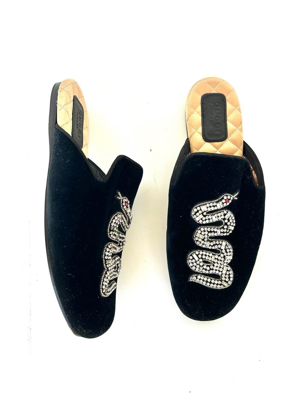 Gucci Lawrence Velvet Snake Jewel Designer Slippers Flats Slides 36 Size 6